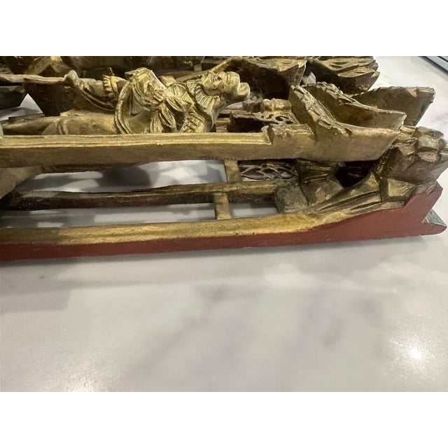 Antique Chinese Gilt Carved Wood Wall Panel, Battle Scene Relief For Sale - Image 15 of 15