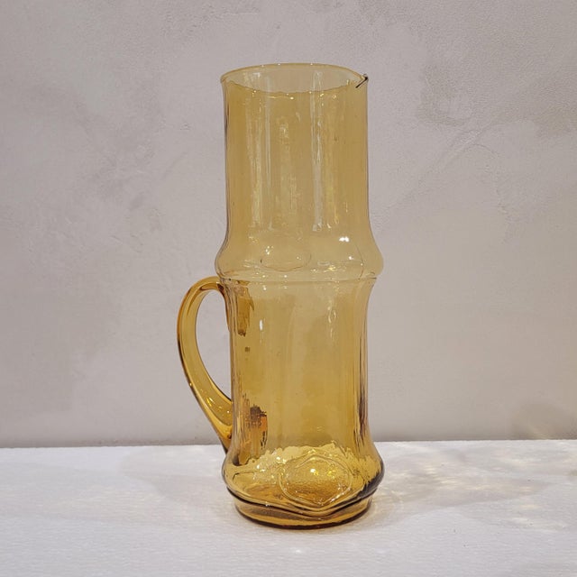 Orange Mid-Century Pitcher and Glasses in Pressed Crystal, 1960, Italy, Set of 9 For Sale - Image 8 of 15