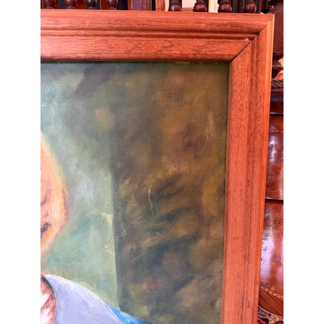 Mid-Century Modern Female Artist Self-Portrait Oil Painting For Sale - Image 4 of 8