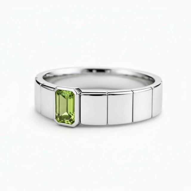 Not Yet Made - Made To Order Peridot Solitaire Ring for Men Silver, Gold, Size 10 For Sale - Image 5 of 5