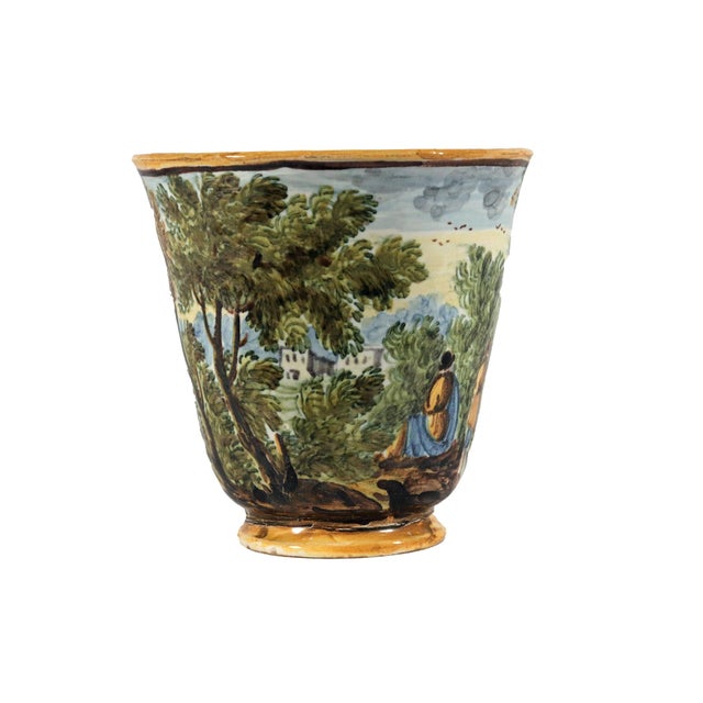 Yellow Italian Majolica Trembleuse Cup & Saucer, Castelli For Sale - Image 8 of 13