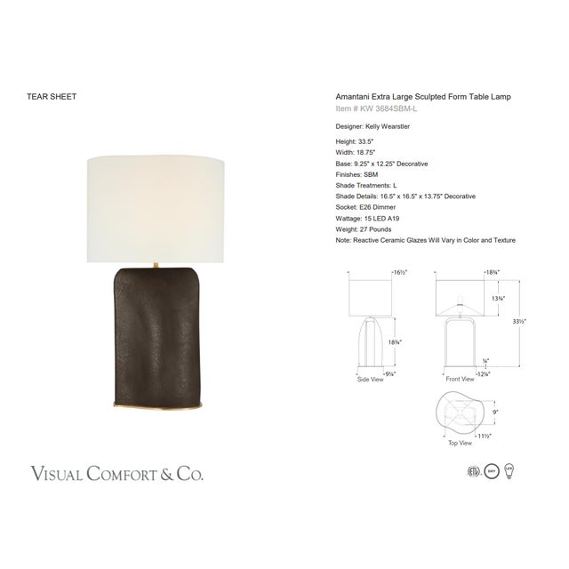 Kelly Wearstler by Visual Comfort Signature Amantani Extra Large Sculpted Form Table Lamp in Stained Black Metallic with...