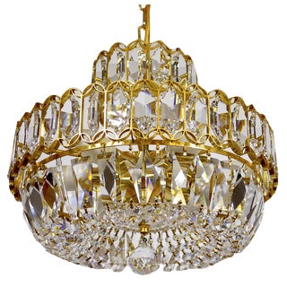 Faustig Rainbow Lead Crystal Brass Chandelier, 1970s For Sale