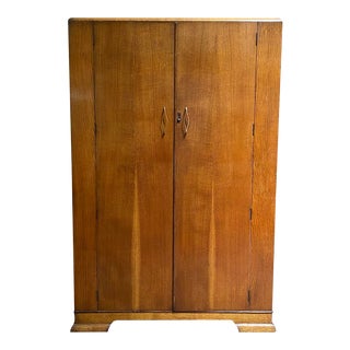 Vintage English Oak Art Deco Armoire C.1940s For Sale