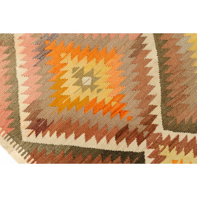 Mid 20th Century Terracotta and Ochre Diamond Design Kilim For Sale - Image 9 of 10