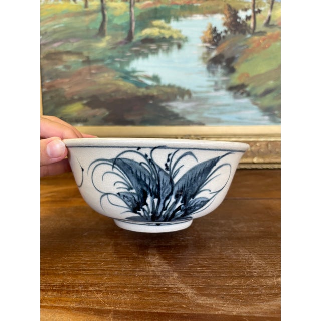 Blue Vintage Bat Trang Vietnamese Ceramic Bowl With Hand-Painted Dragonfly Motif For Sale - Image 8 of 10
