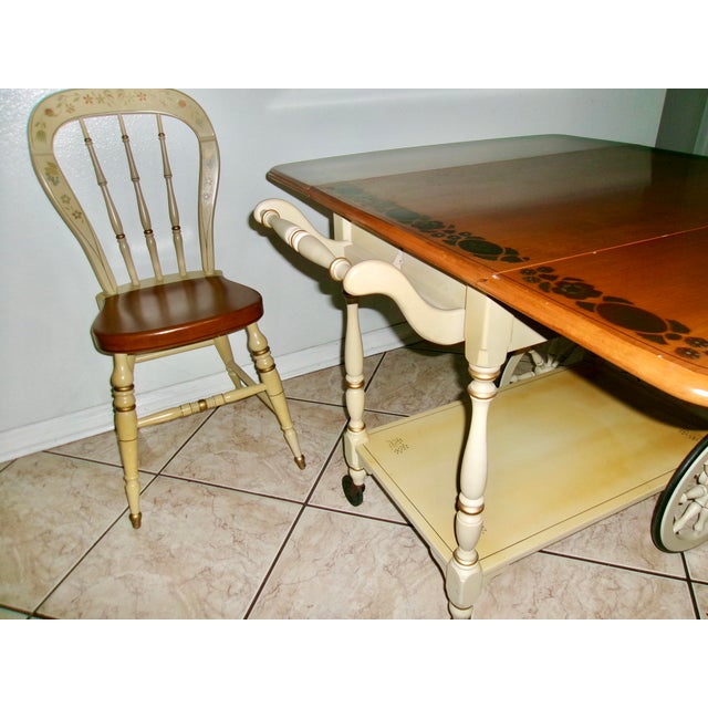 Ethan Allen Vintage Ethan Allen Stenciled Drop Leaf Tea Cart and Chair For Sale - Image 4 of 5