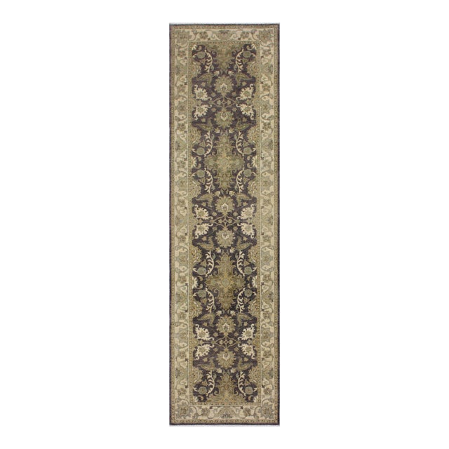 Boho Chic 1990's Ziegler Charcoal/Brown Wool Runner Rug- 2'7'' X 10'3'' For Sale