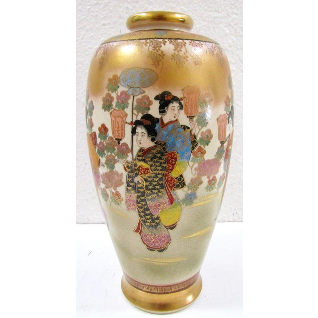 Asian Antique Satsuma Vase With Geishas Elegant Ladies in Landscape For Sale - Image 3 of 14