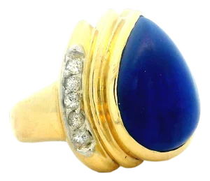 Vintage American 14k Gold Lapis Lazuli and Diamond Cocktail Ring, Size 5.75