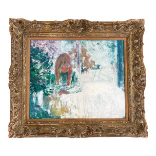 Antique French Impressionistic Painting on Canvas in Antique Wood Frame - Signed For Sale
