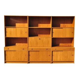 Feldballes Mobelfabrik Danish Modern Teak Wall Unit Bookcase Desk Cabinet For Sale