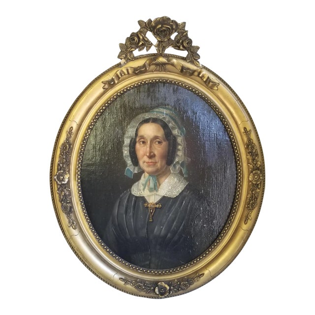 Antique Portrait of a Woman in a Gold Frame For Sale