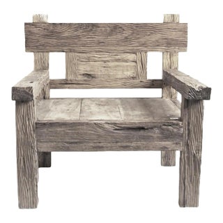Outdoor Vintage Rustic Grey Teak Railway Wood Chair For Sale