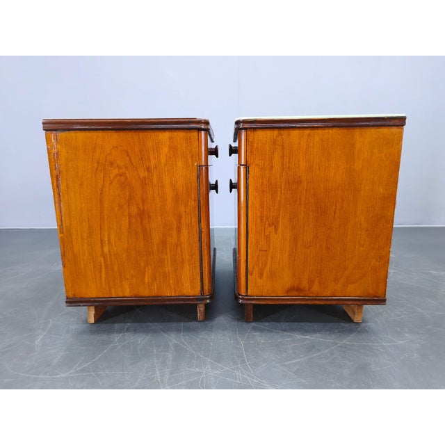 Mid-Century Modern Walnut Nightstands with Glass Tops, 1950s, Set of 2 For Sale - Image 11 of 15