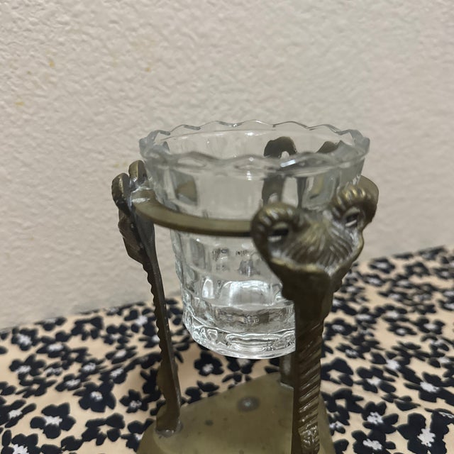 1960s Solid Brass Three Rams Head Votive Holder For Sale - Image 4 of 8