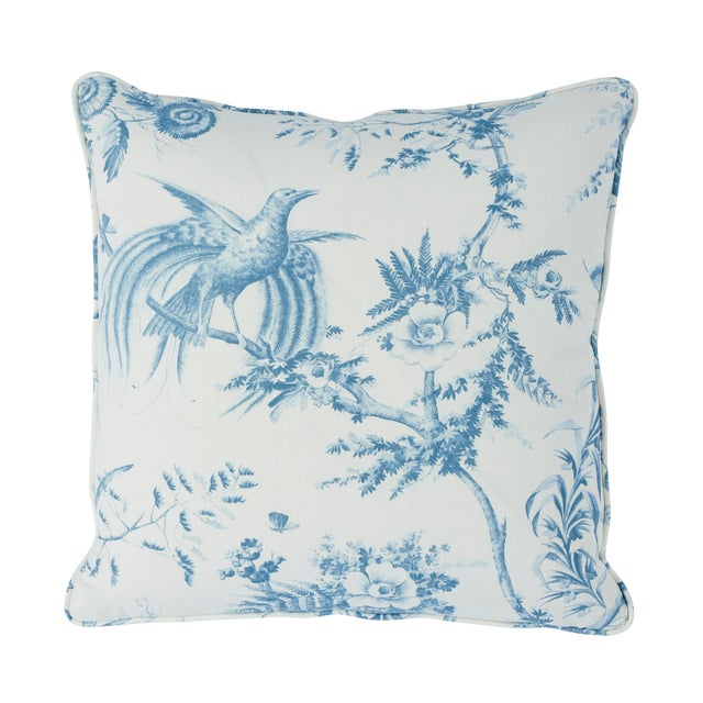 Contemporary Schumacher Toile De La Prairie Pillow in Blue For Sale - Image 3 of 3