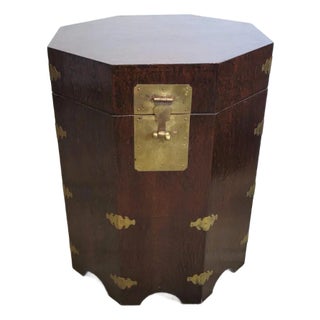 Korean Octagonal Wood Storage Box Side Table With Brass Mounts For Sale