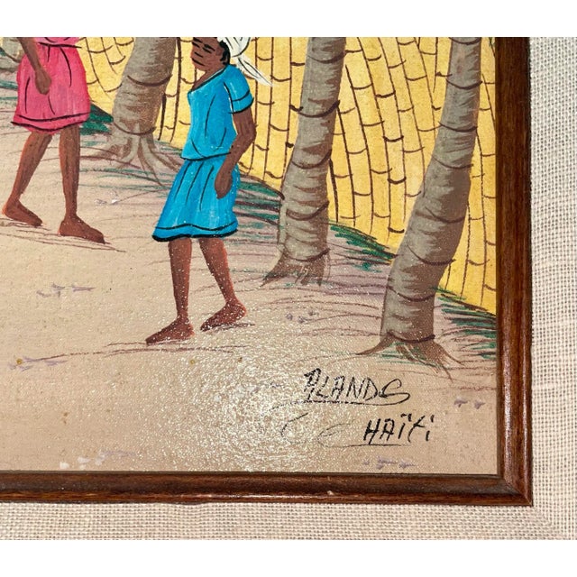 Textile 1980s Vintage Oil on Canvas Haitian Painting, Framed For Sale - Image 7 of 7
