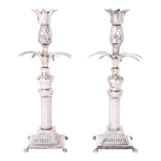 1960s Vintage Anglo Indian Pineapple Candlesticks- a Pair For Sale