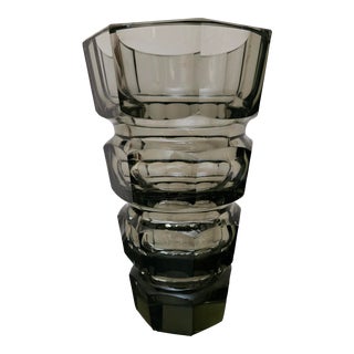 1930s Josef Hoffmann for Moser Art Deco Faceted Smoke Glass Vase For Sale