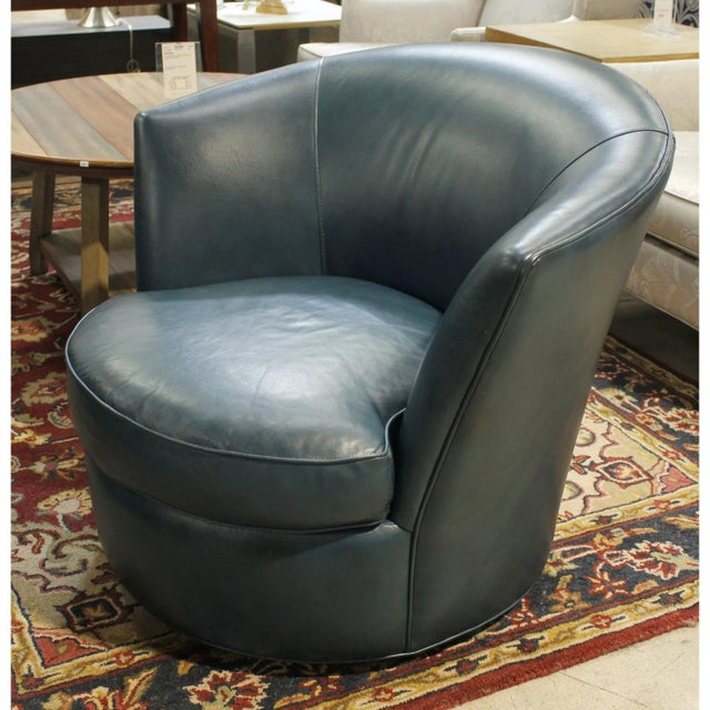 Contemporary Bradington Young Teal Blue Leather Swivel Chair - Teal For Sale - Image 3 of 4