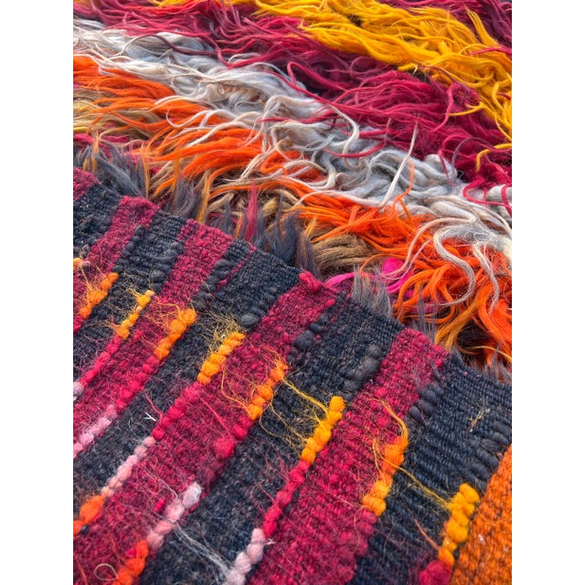 Orange Vintage Turkish Tulu Rug in Orange,Brown,Black,Pink Shag Pile For Sale - Image 8 of 9