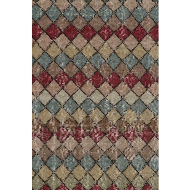 1960s Vintage Distressed Deco Rug in Blue, Multicolor Geometric Pattern For Sale In New York - Image 6 of 8