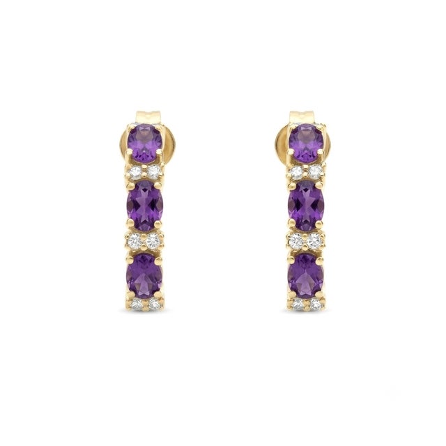 Contemporary Amethyst & Cz Huggies Hoops Studs | Dainty Hoop Birthstone Earrings for Woman, A Pair For Sale - Image 3 of 3