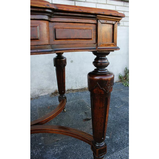 1900 - 1909 19th C Large Victorian Leather Top Walnut Parlor Table For Sale - Image 5 of 11