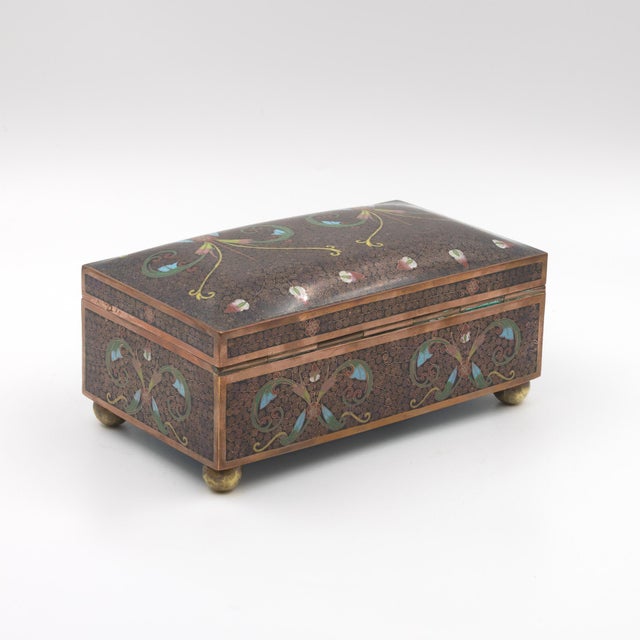 Metal Cloisonné Enamel Box With Floral and Scrollwork Decoration, Late 19th to Early 20th Centur For Sale - Image 7 of 13