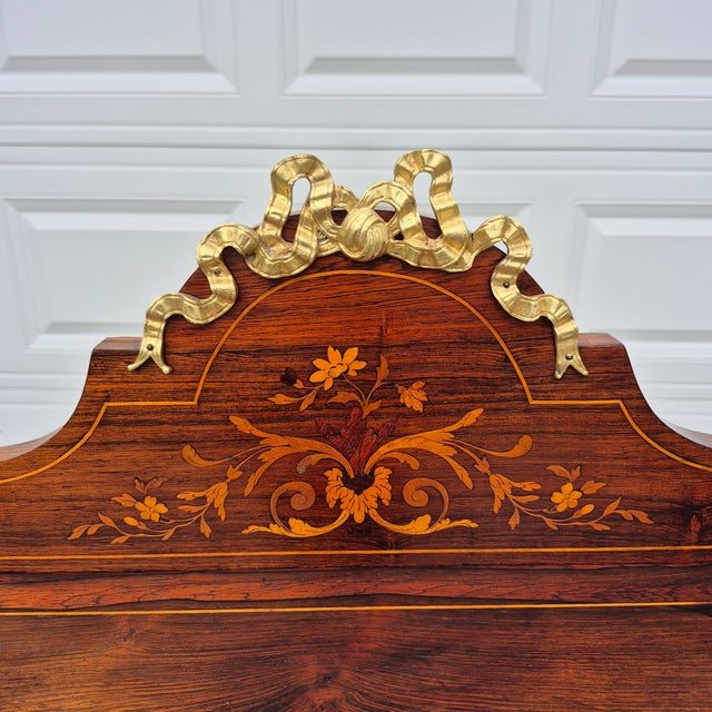 19th Century Antique French Regency Inlaid Rosewood Bronze Mounted Ladies Tiered Writing Desk (Bonheur Du Jour) For Sale - Image 4 of 16