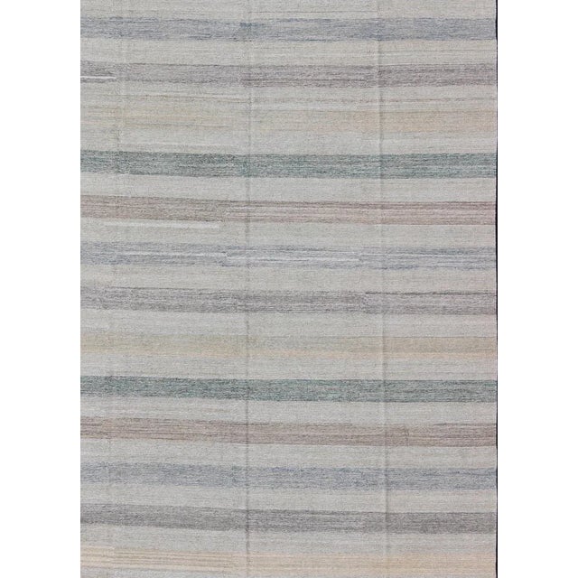 Shabby Chic Flat-Weave Kilim in Striped Design by Keivan Woven Arts 8'1 X 11'4 For Sale - Image 3 of 12