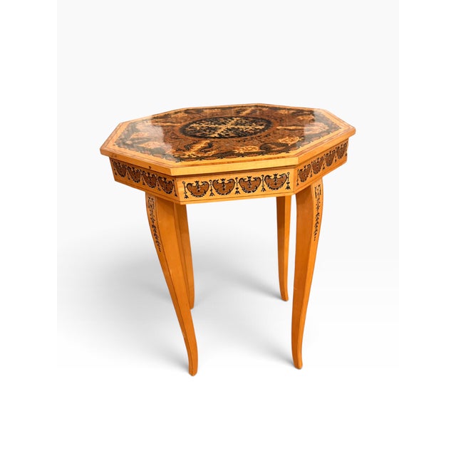 Vintage Italian Marquetry Octagonal Music Box Table With Reuge Swiss Movement For Sale In Boston - Image 6 of 15