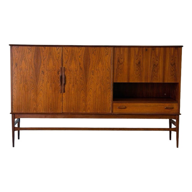 Large Rosewood Sideboard With Drop-Down Bar and Shelves Danish Mid-Century Modern 1960s For Sale