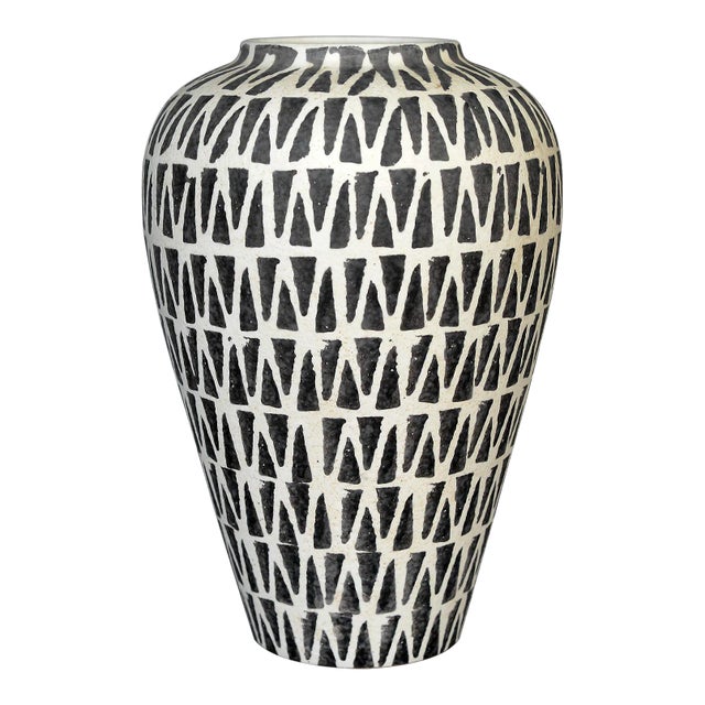 Mid Century Italian Black & White Abstract Pattern Ceramic Vase For Sale