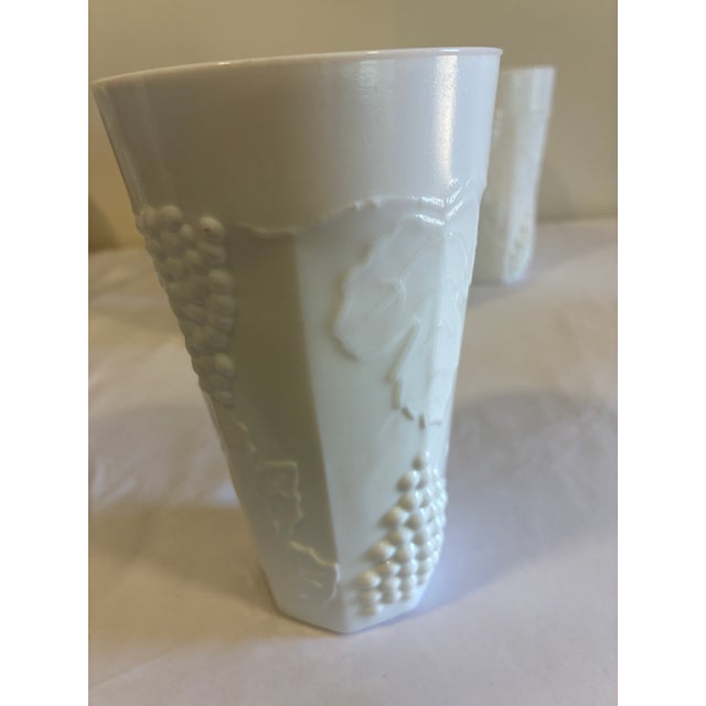 Mid 20th Century Vintage White Milk Glass Grape & Vine Tumblers, Set of 9 For Sale - Image 5 of 13