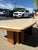 Tan Mid Century Travertine Top Coffee Table With Sculptural Teak Wood Base For Sale - Image 8 of 13
