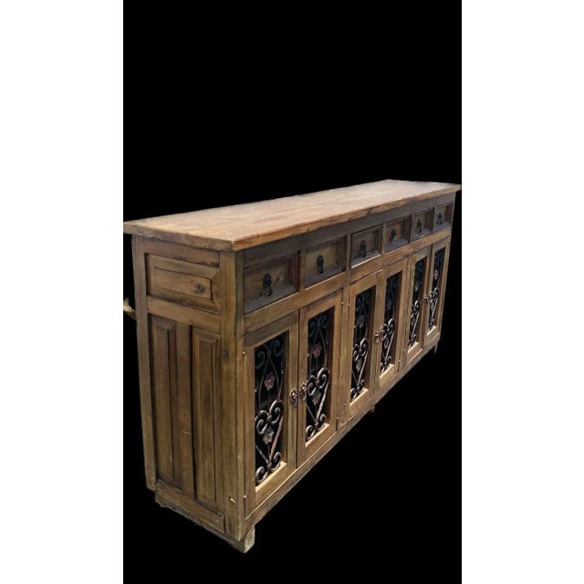 Farmhouse Late 20th Century 6 Doors Solid Wood Dining Room Rustic Storage Sideboard Buffet in the Style of Ralph Lauren For Sale - Image 3 of 10