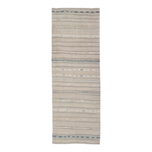 Vintage Turkish Gallery Kilim Rug in Beige, Ivory, and Soft Blue 4'6 X 13'5