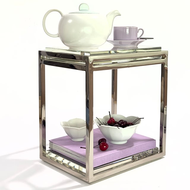 State St. Chrome & Glass End Table by ⁠Michael Amini for Aico For Sale - Image 9 of 9