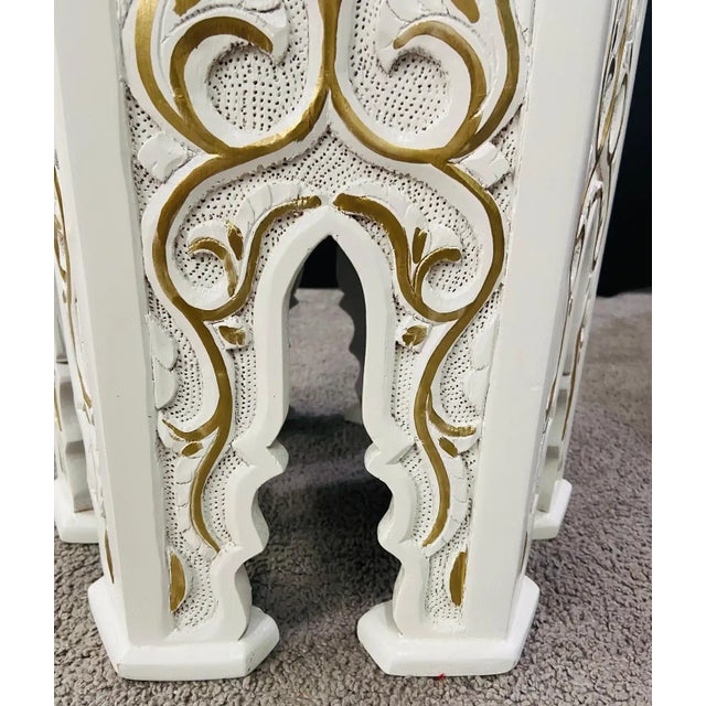 Hollywood Regency Moroccan Stye Side or End Table White With Gold Design, a Pair For Sale - Image 9 of 10