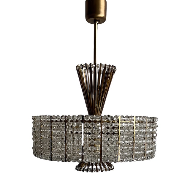 Acrylic, Crystal, Glass and Gilt Brass Chandelier attributed to Emil Stejnar for Rupert Nikoll, 1950s For Sale