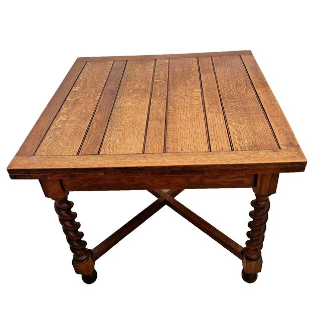 Antique Expanding Pub Kitchen Table Barley Twist Legs Quarter Sawn Tiger Oak For Sale In Palm Springs - Image 6 of 14
