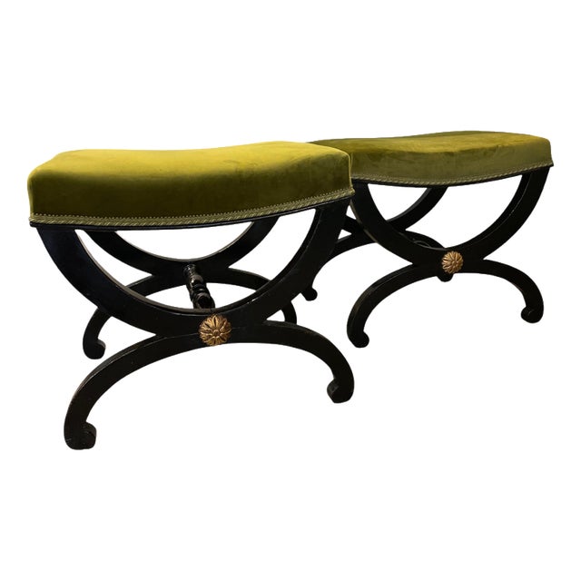 Neoclassical Style Stools in Ebonized Wood, 1950s, Set of 2 For Sale