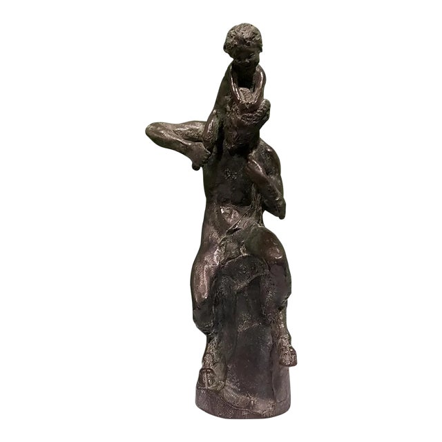 Satyr with Young Faun on his Shoulders - Bronze Sculpture by Aurelio Mistruzzi 1930 For Sale