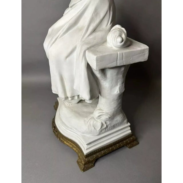 Ceramic 19th Century Antique Victorian Bisque Sculpture Statue of Joan of Arc Signed Luca Madrassi For Sale - Image 7 of 12