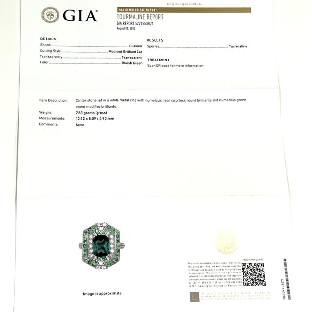 Tourmaline Tsavorite Diamond Ring 14k Gold 5.55 TCW GIA Certified For Sale - Image 12 of 12