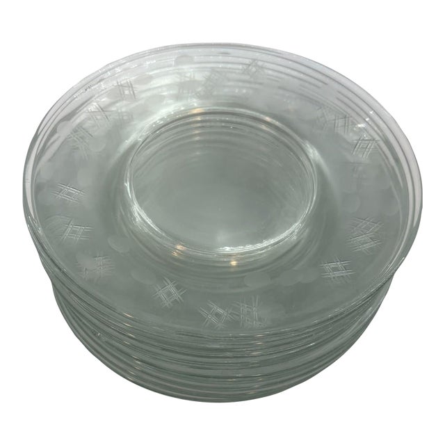 Early 20th Century Criss Cross and Punties Bread & Butter Plates by Standard Glass - Set of 12 For Sale