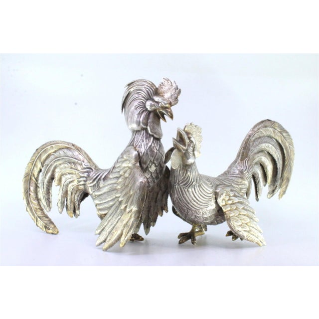 Silver Fighting Cocks with Reliefs, Set of 2, in Good conditions. Designed 1920 to 1949